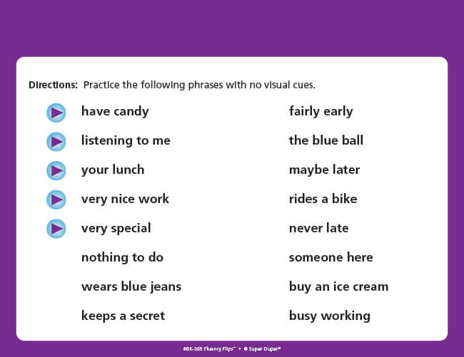 Fluency Flips Audio Sample - Light Consonant Contact Phrase - Plus Easy Vowel Onset Plus Continuous Sound in Phrases