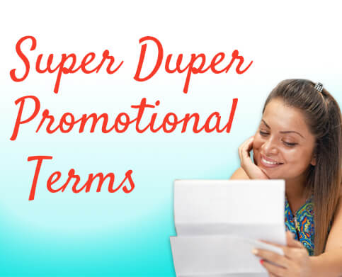 Promotional Terms Banner shows a woman smiling while reading a letter