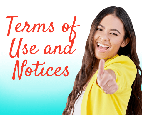 Terms of Use and Notices Banner with woman holding left thumb up
