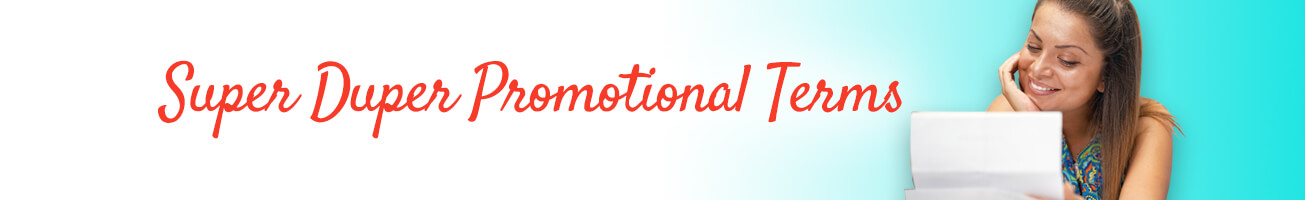 Promotional Terms Banner shows a woman smiling while reading a letter