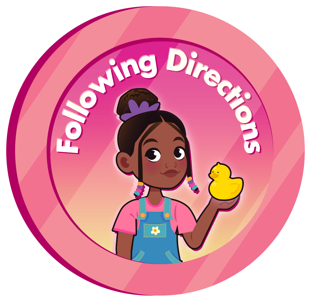 The animated cartoon character Kim, a master toy maker guide from the HearBuilder Following Directions software.