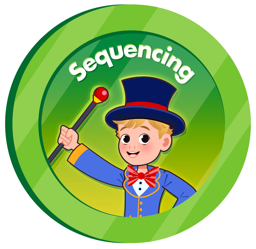 The animated arcade guide character from the HearBuilder Sequencing educational training software.