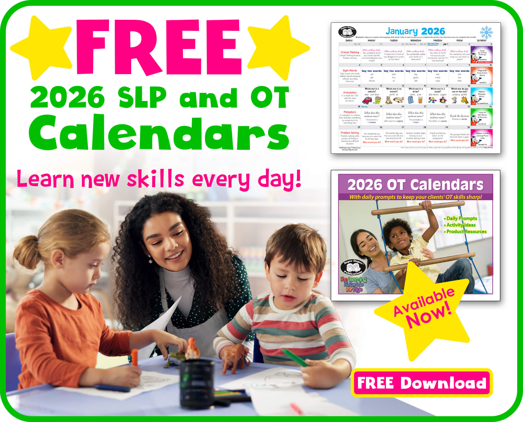 FREE 2026 SLP and OT Calendars